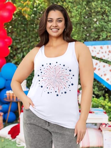 Image of Ithalt Plus Size 4th of July Tops for Women American Flag Tank Tops USA Patriotic Shirts Red White and Blue Sleeveless