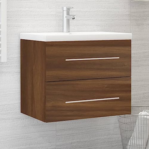 Vetnasa Mueble de baño con Lavabo Madera contrachapada marrón Roble Mobiliario, Armarios y Almacenamiento, Tocadores, Tocadores de baño Marrón 27,87 KG