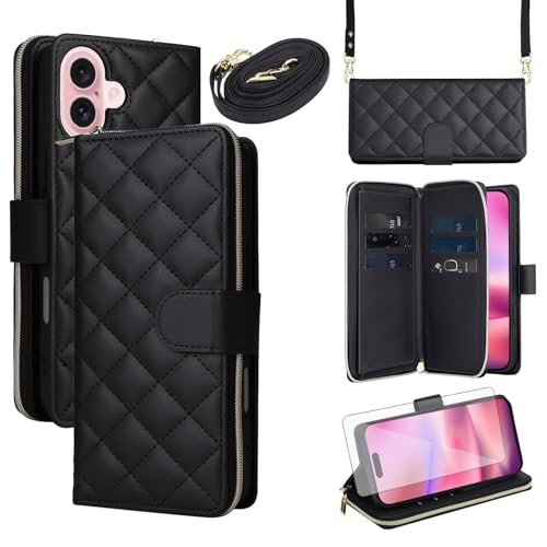 Étui portefeuille iPhone 16 Asuwish en cuir PU avec protège-écran et porte-cartes