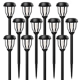 DERAYSION 12 Pack Solar Lights Outdoor, Solar Pathway Lights Auto On/Off Waterproof Garden Landscape Lighting for Path, Yard, Walkway, Driveway, Cold White