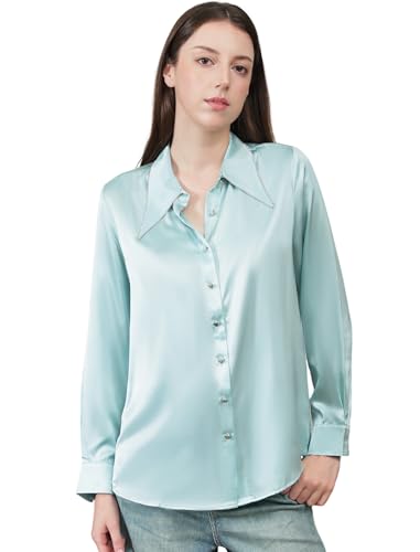 COLD POSH Silk Blouses for Women Long Sleeve Women’s 100% Pure Silk Blouses Elegant Button Down Shirt Smooth Tops Cool Shirts