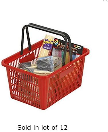 Shopping Basket in Red with Break Resistant Plastic Handles - Count of 12