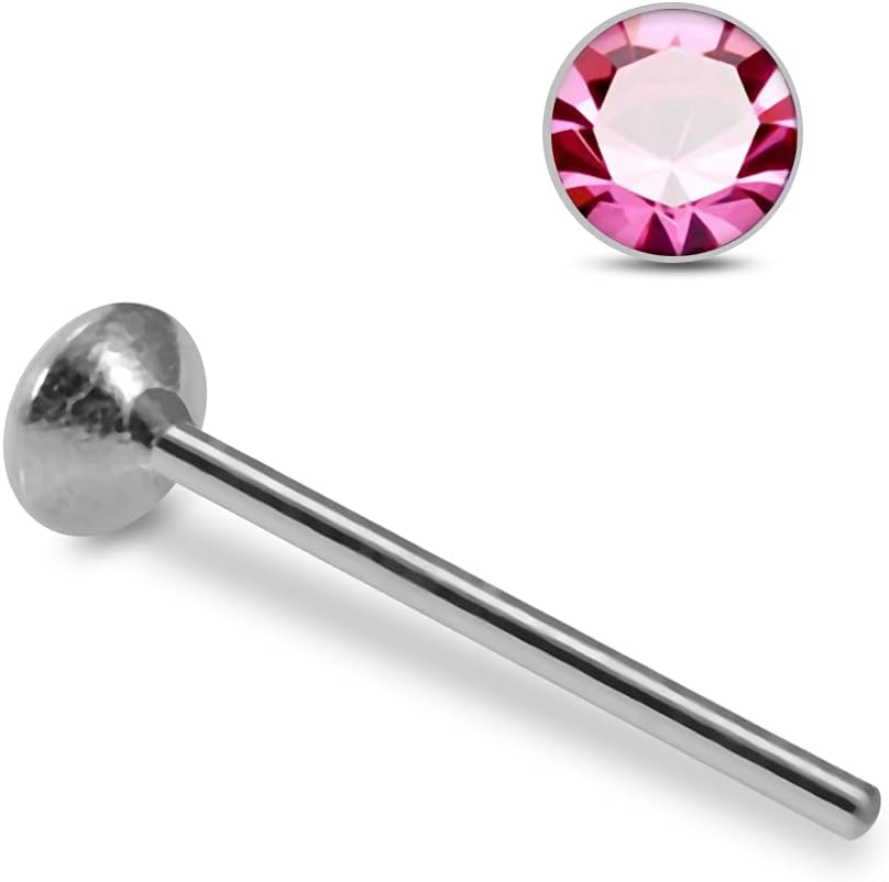 Round Crystal Stone 22 Gauge 925 Sterling Silver Straight Nose Pin - Nose Stud - Tiny Nose Ring - Nose Piercing Body Jewelry
