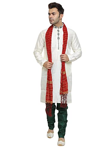 Image of ITOS365 Men's Tunic Art Silk Kurta Pajama and Scarf Suit Set Indian Clothing Wedding Party Dress Gifts Items