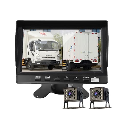 ULOPOP7インチトラック用ドライブレコーダー、IPS液晶、4K超 2画面分割オンダッシュモニター 録画機能付き、 ガイドラインON/OFF 正像・鏡像を切替可能,駐車監視機能付き、12-36V兼用 2個カメラ付きセット、日本語説明書つき