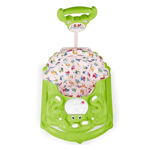 Image of BabyGo Tintin Baby Walker for 6-24 Months, Baby Walker with Push Handle & Activity Tray - Foldable Adjustable Height Infant Walker with Wheels, Music,Toy Bar and Comfotable seat (Green)