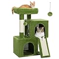 PETEPELA Cat Tree 77cm with Dual Condos for Indoor Cats, Small Cat Tower with Removable Perch and Scratching Posts Pad, Green