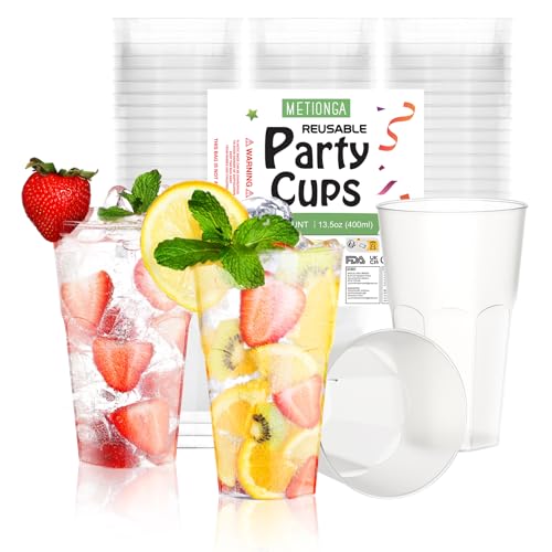 Metionga 50 Partybecher Set, Plastikbecher 0,4l (13,5oz) Mehrwegbecher, Bruchsichere Polypropylen, Wiederverwendbar Becher Plastik für Getränkepartys, Geburtstage, Hochzeiten