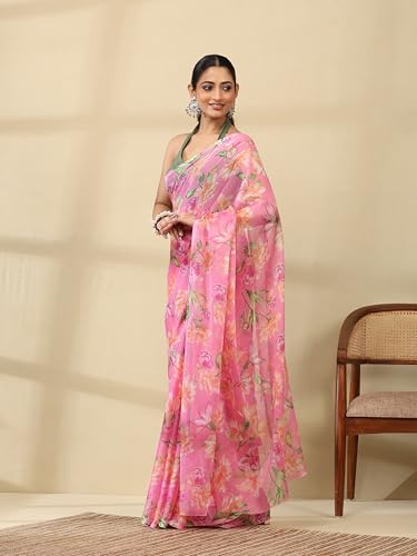 Image of Garden Vareli Floral Print Chiffon Saree