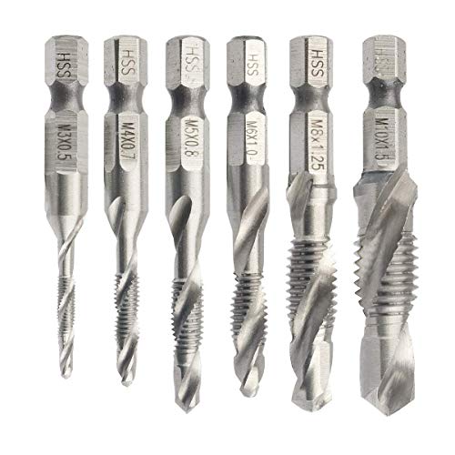 6 Piece/Set of hex Shank bit HSS 4341 Compound Metric Faucet Tap Drill Bit Combination Drill and tap bit tap deburring countersunk bit M3 0.5, M4 0.7, M5 0.8, M61.0, M8 1.25, M10 1.5.