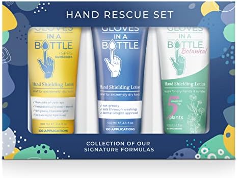 Gloves In A Bottle Shielding Lotion – Great for Dry Itchy Skin! Grease-less and Fragrance Free! Second Skin for Hands & Body (3-Pack 3.4 Ounce Tube Gift Set, Variety)