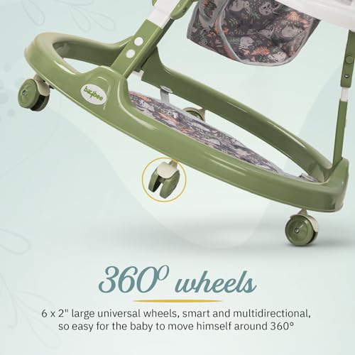 Image of Baybee Minto 2-in-1 Baby Walker for Kids with Push Handle, 2-Level Height Adjustment, Footmat & Musical Toy Bar | Activity Push Walker for Babies 6-18 Months (Green)