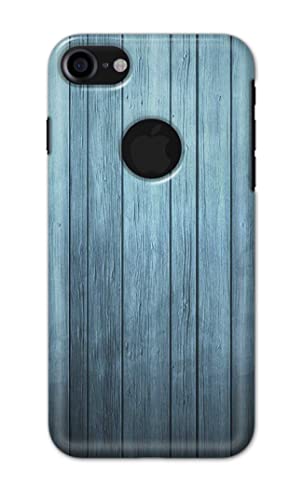 Image of Printed Hard Back Cover Case for Apple iPhone 7 Logo | iPhone 8 Logo Back Cover (Wooden Blue) -1302