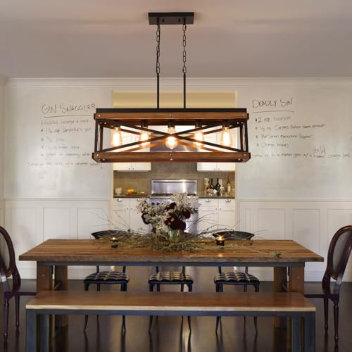 Rustic-Farmhouse-Wood-Kitchen-Island-Lighting-5-Lights-Rectangular-Pendant-Light-Fixture-Adjustable-Chain-Oak-Wood-and-Metal-Linear-Chandelier-for-Dining-Room-Kitchen-Island-Farmhouse-Black Rustic Farmhouse Wood Kitchen Island Lighting 5 Lights Rectangular Pendant Light Fixture Adjustable Chain Oak Wood and Metal Linear Chandelier for Dining Room Kitchen Island Farmhouse Black