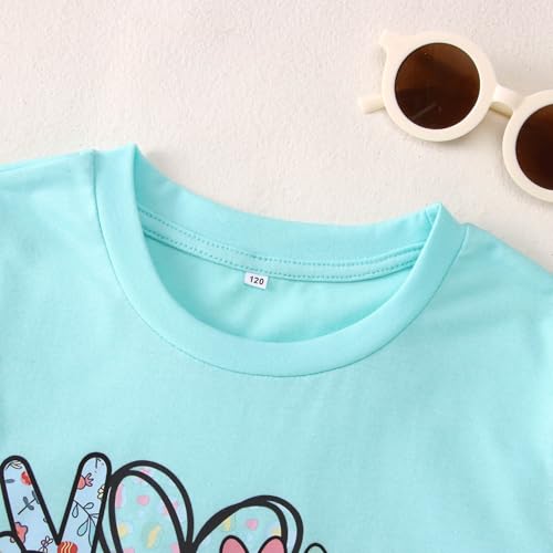 Image of SOFEON Kids Girls Easter Shirt Bunny Peace Love Peeps T-Shirt Cute Funny Rabbit Graphic Tees Short Sleeve Casual Tops