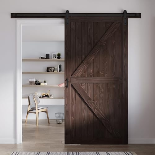 Image of FREDBECK 48 x 96 Wood Barn Door Brown with Hardware,K-Frame,Interior Door
