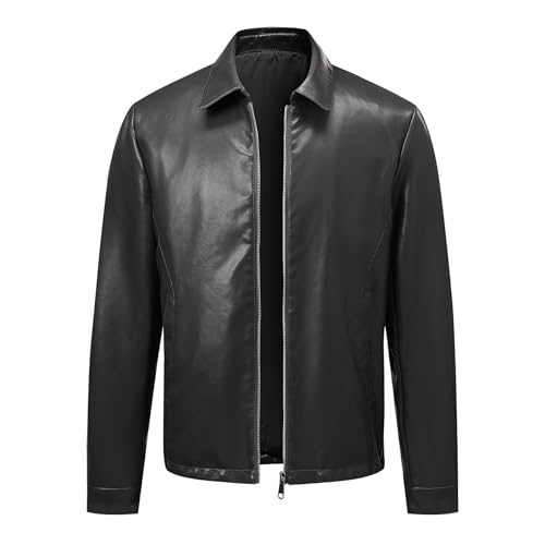 Allthemen Veste en Simili Cuir Homme Zippé Casual Blouson en PU Moto Rétro Classique Haut de Transition Pilote Noir M