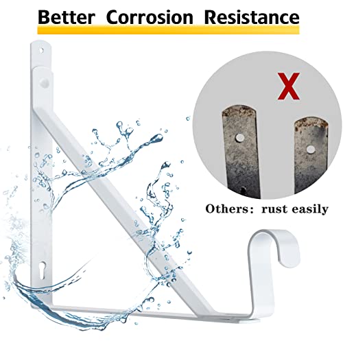 Closet Rod Bracket, Heavy Duty Shelf Bracket with Rod Holder, 10.9X 10.2 inch White Closet Rod Support Wall Mounted Clothes Hanger Pole Support Hooks, 2 Pack