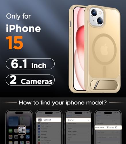 Image of Magnetic Compatible with iPhone 15 Case, [Built-in Invisible Kickstand][Compatible with MagSafe] [Military Grade Shockproof] Slim Translucent Matte Phone Case for iPhone 15 6.1 inch-Light Brown