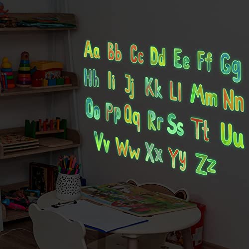Glow In The Dark Alphabet Wall Decal Removable Peel And Stick Letter Wall Stickers Green Luminous Abc Alphabet Wall Decal For Kids Nursery Bedroom Living Room Décor #TOP2
