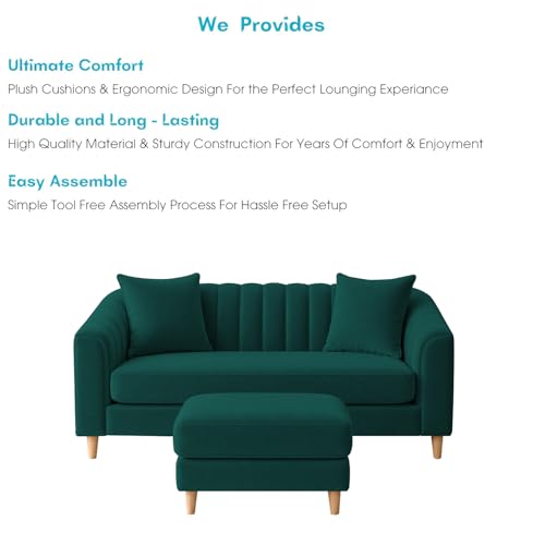 Image of Doraldo 2 Seater Sofa Set with Ottoman for Living Room (Pine) Premium Fabric Sofa