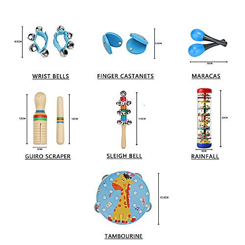 Kids Musical Instruments Set, Baby Musical Toys Wooden Percussion Tambourine, Rainmaker, Maracas for Toddlers Boys Gifts… - Image 3