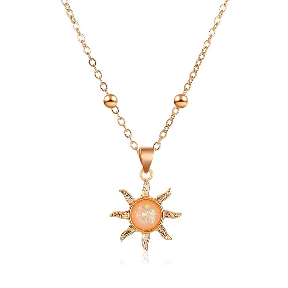 GenericGold-Plated Sun Pendant Necklace for Women, Dainty Sun Necklace Tiny Coin Choker Necklace Boho Medallion Vintage Necklace Minimalist Jewelry