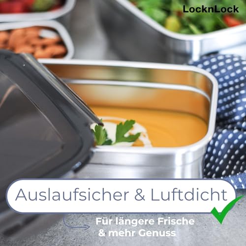 LocknLock Edelstahl Vorratsdose mit Deckel, Rund, 460 ml Ø 130 × 55 mm, BPA-Frei, Spülmaschinengeeignet, Gefriertruhengeeignet bis -20°C, Edelstahl Aufbewahrungsbox mit Deckel