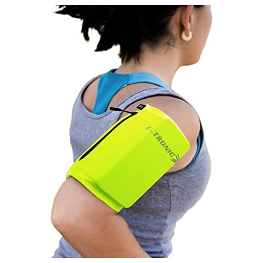 Phone Armband Sleeve: Running & Jogging High Visibility Cellphone Holder in Fluorescent Yellow Vis, Be Seen at Night. Reflective Gear & Safety Accessories for Women, Men & Kids Fits All Phones (MED)