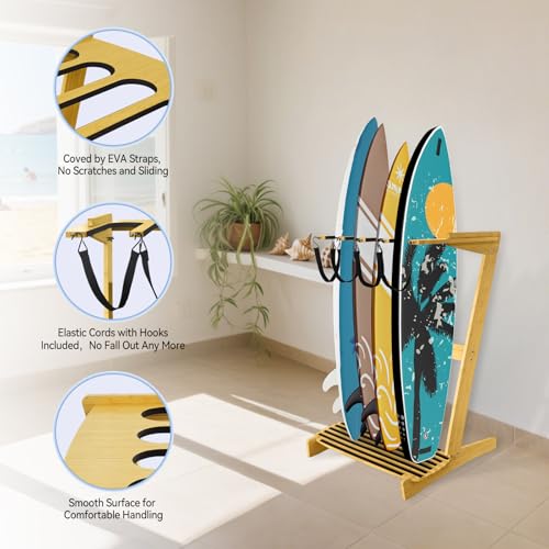 TWO STONES Vertical Surfboard Rack | Surfboard Stand - Surf Rack of Free Wall Mount, Freestanding Surf Board Holder for Shortboard, Paddleboard, Snowboard, Skateboard, Ski and Wakeboard(4 Boards) - Thumbnail 5