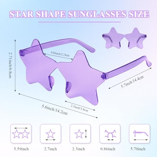 NACHLYNN 24 Pcs Pentagram Glasses Purple Rimless Star Shaped Sunglasses Transparent Sunglasses for Party Costumes Cosplay3