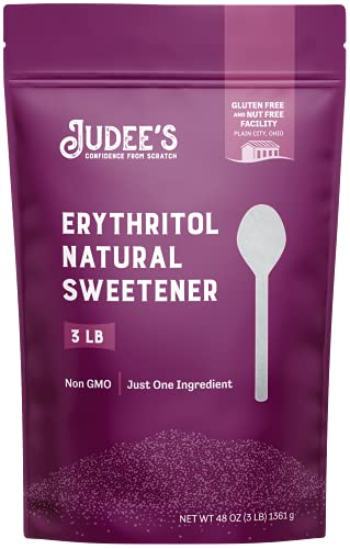 Judeeâ€™s Granulated Erythritol Sweetener 3lb - Guilt-Free Sweetener - All Natural, 100% Non-GMO -Vegan, Keto-Friendly - Paleo, Gluten-Free & Nut-Free - Low Carb Diets & Zero Calories per Serving - Great Aftertaste