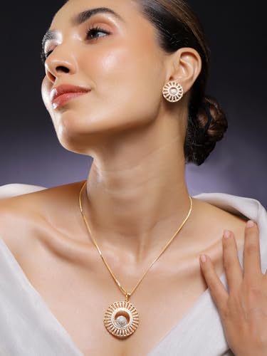 Image of Rubans Pendant Necklace Set American Diamond and Zirconia Gift Jewellery for Women & Girls