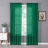 Tollpiz Sheer Curtain Linen Textured Living Room Curtains Sheer Light Filtering Rod Pocket Voile Curtain for Bedroom, 54 x 72 inches Long, Ultramarine Green, Set of 2 Panels