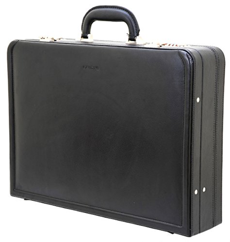 Preisvergleich Produktbild Piloten Aktenkoffer Leder 46 x33x10cm Erweiterbar Tasche Schwarz Davidts-Bowatex