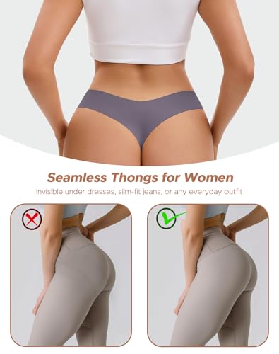 Image of INNERSY Seamless Thongs for Women No Show Underwear Sexy Breathable Comfortable Panties 6-Pack