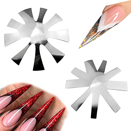 2 PCS Deep French Tip Cutter,Stainless Steel V French Cutter for Nails 9 Size Smile Line Acrylic Cutter Tool Reusable French Nail Cutter Nail Art Manicure Edge Trimmer