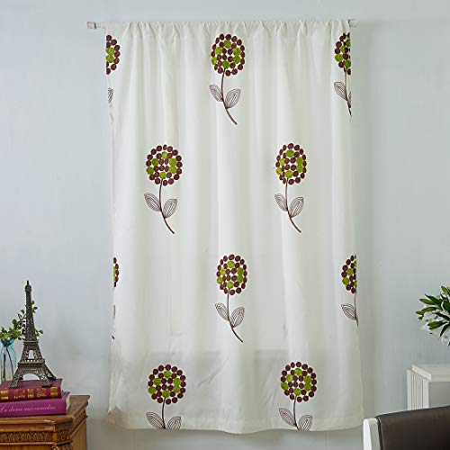 Vctops Floral Embroidered Farmhouse Tie Up Shade Curtain Thermal Insulated Adjustable Balloon Curtain For Small Window Rod Pocket 1 Panel (55"X55",Floral A) #TOP1