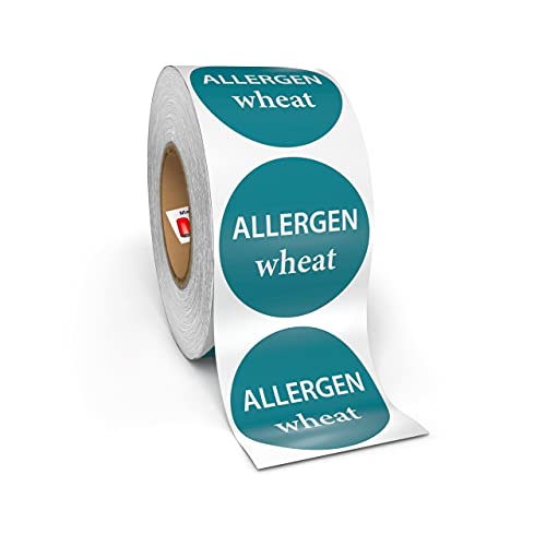 Kenco Allergen Warning Stickers - 1" Circle Label, 1,000 Allergy Warning Labels Per Roll in Universal Allergy Awareness Colorway (6 Pack, Wheat)
