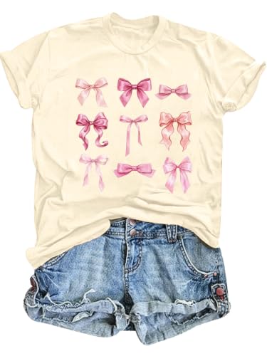 Image of Bow Leopard Shirt for Women Cheetah T-Shirts for Women Bow Graphic Tees Short Sleeve Aesthetic Tee Top