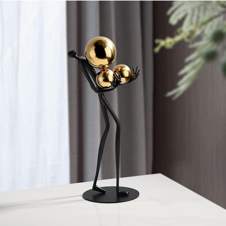 Miniatura 3 de Escultura de estatua de feng shui chino, estilo moderno y simple, bola de sujeción de metal, decoración de personajes, oficina, hotel, sala de