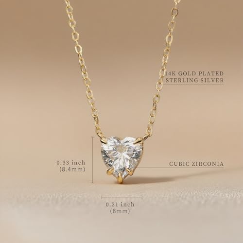 14K Gold Plated Sterling Silver Heart Necklace, Cubic Zirconia with Adjustable 16-17 Inch Chain for Women, Handmade Jewelry Gift for Women4