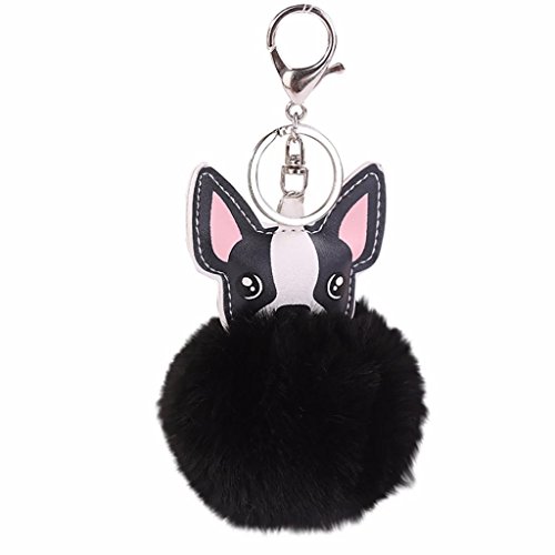 Ouneed® Porte Clef Pompon Chien Animaux Porte Cles Sac Pendantif (Noir)