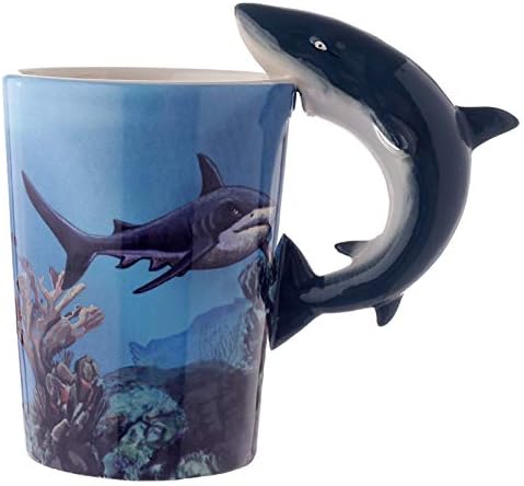 Puckator Lisa Parker Shark Ceramic Shaped Handle Mug, Tea Coffee Hot Drinks, Decorative Gift Box, Home Kitchen Office Height 12.5cm Width 12.5cm Depth 8.5cm