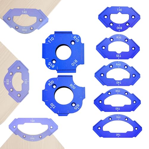 Radius-Fräsvorlagen, 7-teiliges Eckfräsvorrichtungsset mit abnehmbarem Clip, Aluminium-Hilfswerkzeug zum Schneiden für die Holzbearbeitung, Fräsen R10, R15, R20, R25, R30, R35, R40, R50, R60
