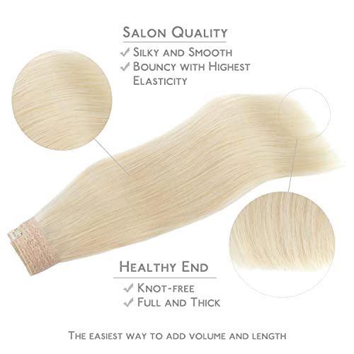 Image of WENNALIFE Wire Hair Extensions Real Human Hair 12 inch 70g Bleach Blonde Remy Hair Invisible Transparent Wire Straight Reusable Natural Easy to Apply Reusable for Volume Extensiones De Cabello Humano