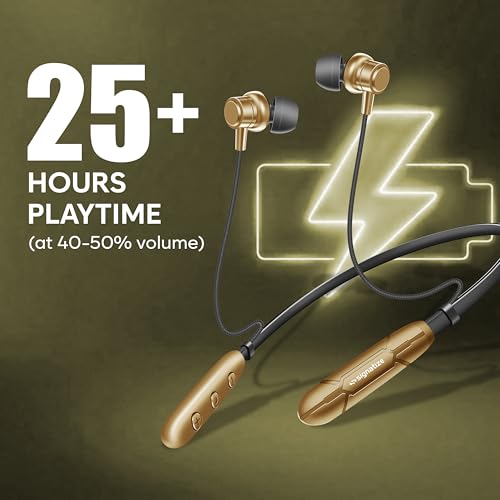 Image of Bluetooth Neckband Earphones, Bluetooth V5.4, 25+ Hours Playtime, C-Type Fast Charging Port, Multi-Function Integrated Controls, Golden