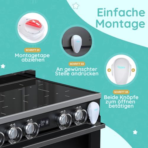 Foto von Backofen Kindersicherung, 2 Stück Herdschutz Kinder für Backofentür, Kindersicherung Herd - Herdschutz für Babys & Kleinkinder, Ofenschutz mit Installation ohne Bohren (2 Stück, Weiß)
