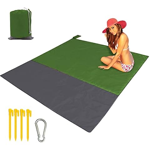 Beach Blanket Large Fast Drying Durable Lightweight Compact Outdoor Mat 79"x 55" - Sandproof Waterproof Picnic Mat for Travel, Camping, Hiking (Green) Cover