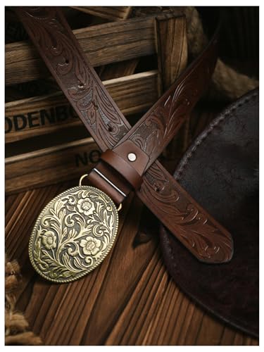 GORGLITTER Women's Cowboy Belts Floral Country Belts Leather Waist Belt for Jeans Pants2